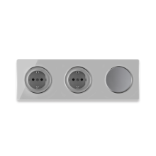 2x Prises de courant avec terre + 1x interrupteur simple allumage avec plaque de finition en verre, 3 postes, horizontale - Gris