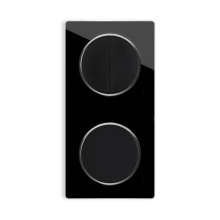 1x Interrupteur double, 1 voie + 1x interrupteur simple allumage avec plaque de finitionen verre, 2 postes, verticale - Noir