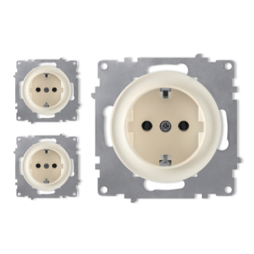 Prise avec terre, bornes à  vis (pack de 3)-"Beige 3 piéces"