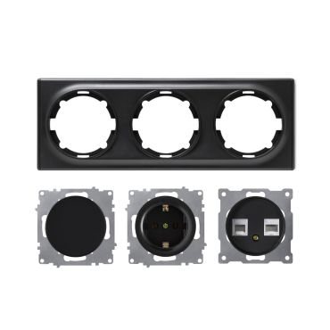 Plaque 3 postes Florence + 1 Prise avec terre + 1 Interrupteur simple + 1 Prise RJ45-"Noir"