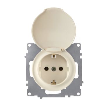 Prise avec terre et couvercle,  bornes à  vis, sans plaque-"Beige"