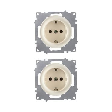 Prise avec terre, bornes à  vis (pack de 2)-"Beige 2 piéces"