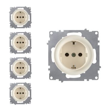 Prise avec terre, bornes à  vis (pack de 5)-"Beige 5 piéces"