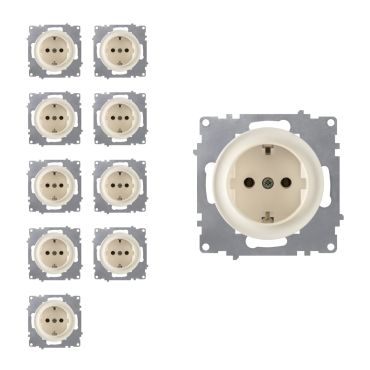 Prise avec terre, bornes à  vis (pack de 10)-"Beige 10 piéces"