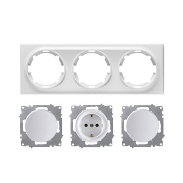 Plaque 3 postes Florence + 1 Prise avec terre + 2 Interrupteurs simples-"Blanc"