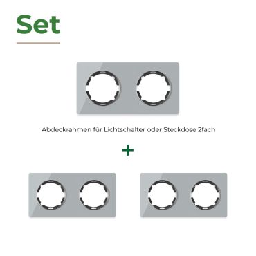 Plaque de finition Garda en verre, horizontal, 2 postes (pack 3)-"Gris"