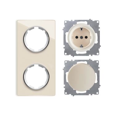 Plaque 2 postes Garda, verticale + 1 Interrupteur simple allumage + 1 Prise avec terre-"Beige"