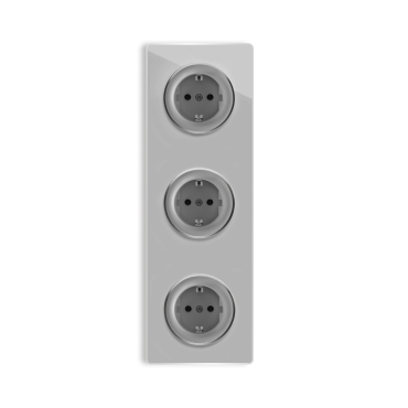 3x Prises de courant avec terre, bornes а vis avec plaque finition en verre, 3 postes, verticale - Gris