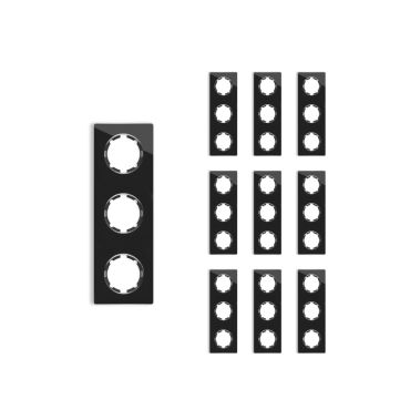 Plaque de finition en verre Garda, 3 postes, vertical (pack 10)-"Noir"