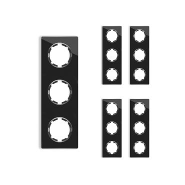 Plaque de finition en verre Garda, 3 postes, vertical (pack 5)-"Noir"