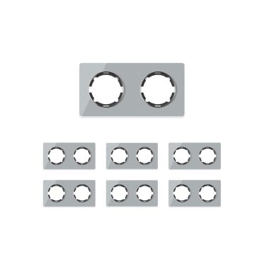 Plaque de finition Garda en verre, horizontal, 2 postes (pack 7)-"Gris"
